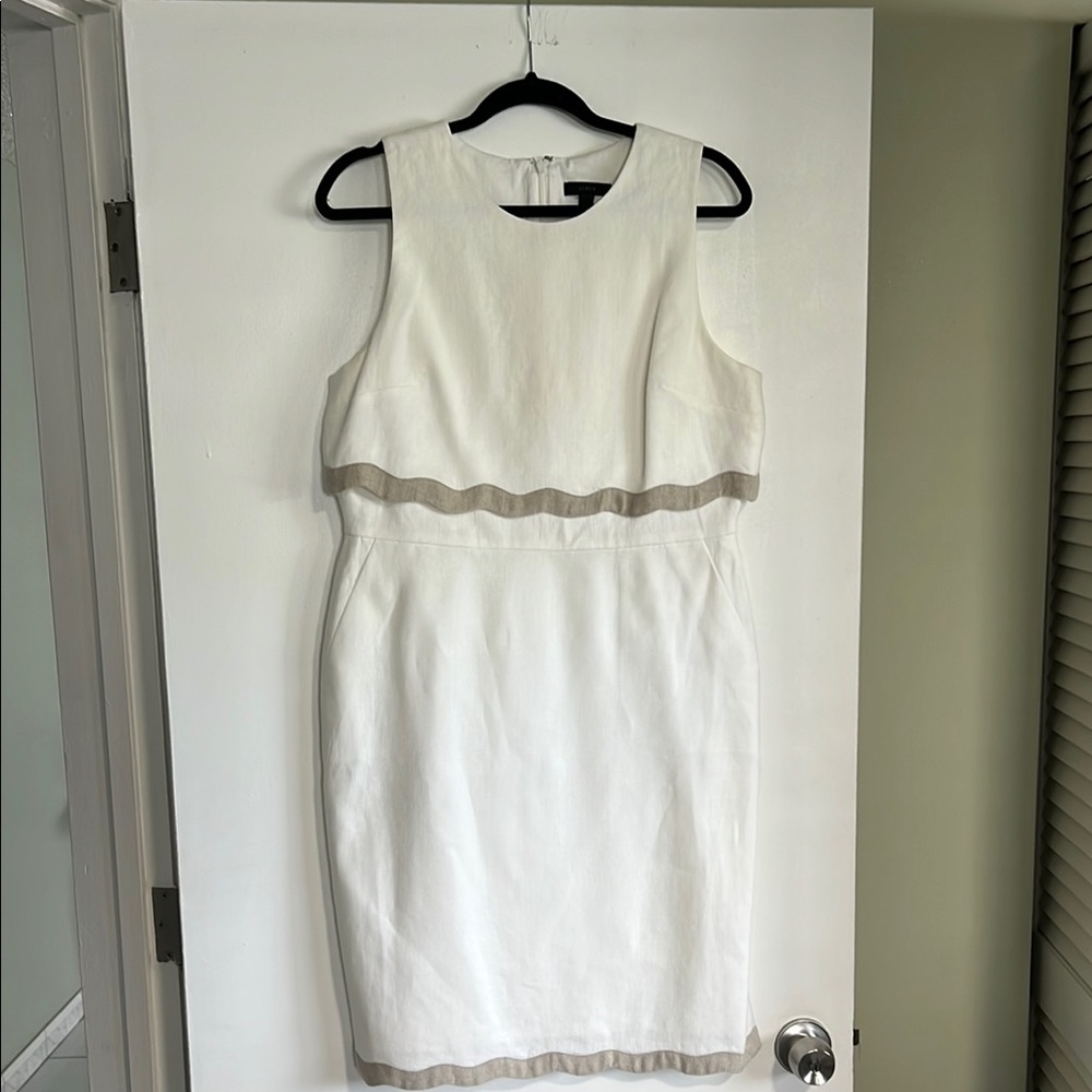 J.Crew White Sleeveless Midi Dress with Beige Trim